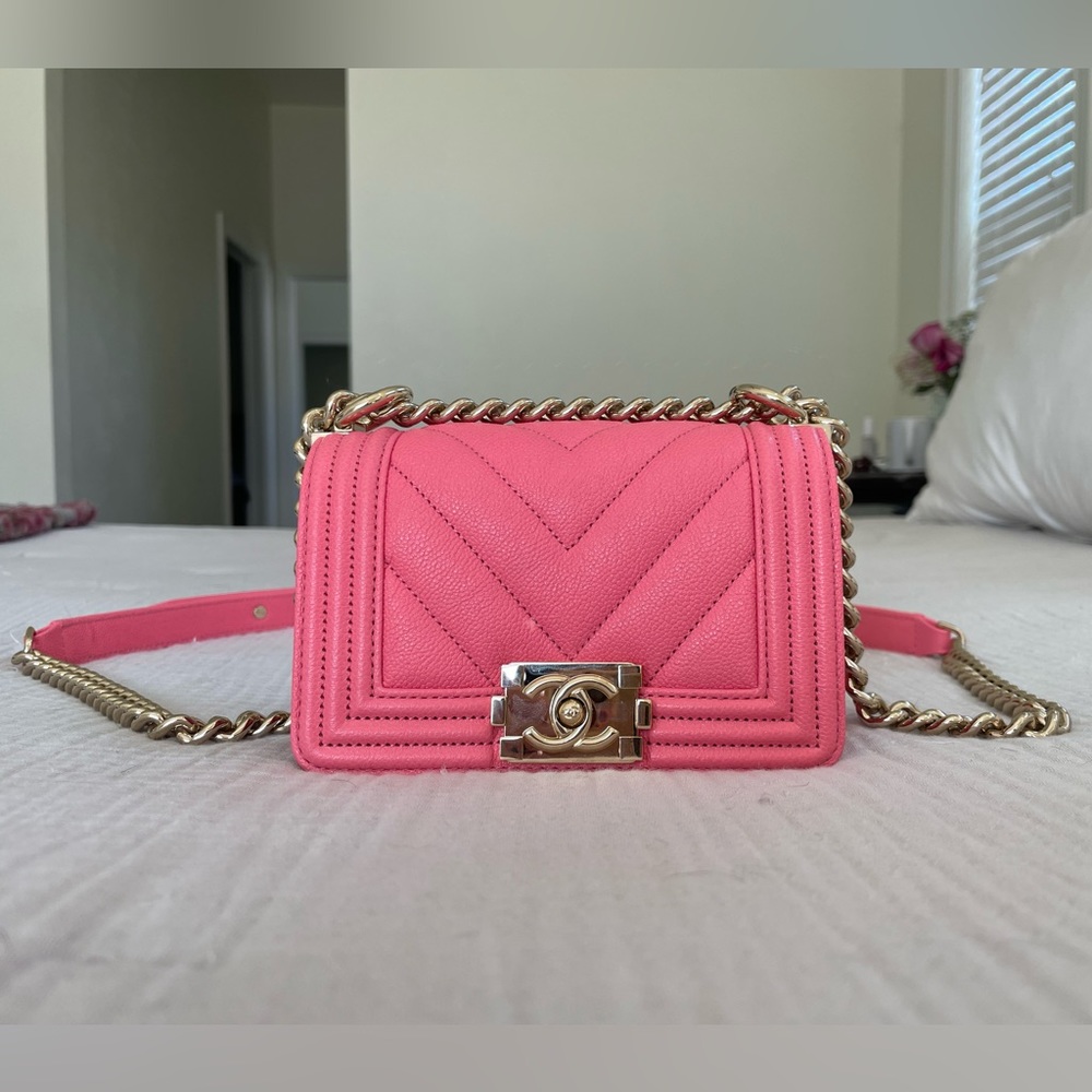 Chanel Chevron Mini Boy Bag in Pink